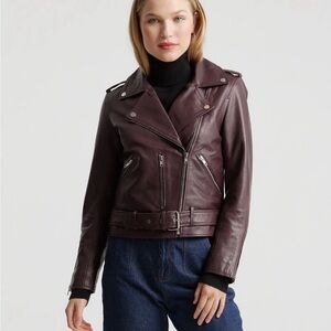 Quince Women's Burgundy Leather Moto Jacket
